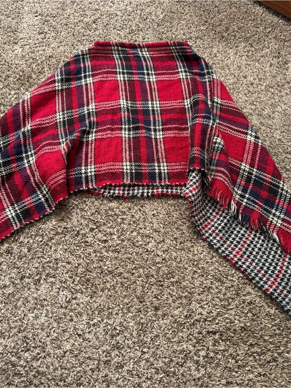 Red Plaid Reversible Wrap Scarf - Classic Tartan Style